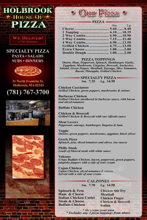 Holbrook House of Pizza menu in Holbrook, Massachusetts