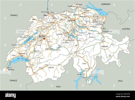 High detailed Switzerland road map with labeling Stock Vector Image ...