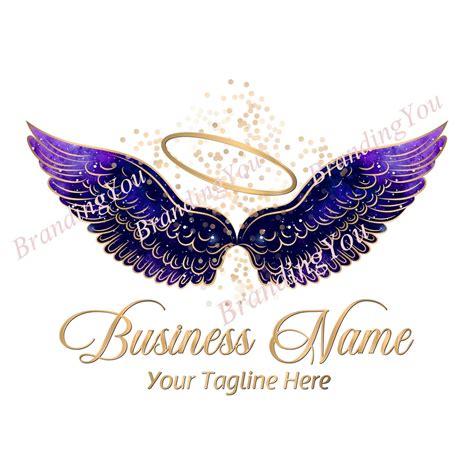 Angel Wings Logo, Watercolor Angel Wings Halo Logo, Custom Logo Design ...