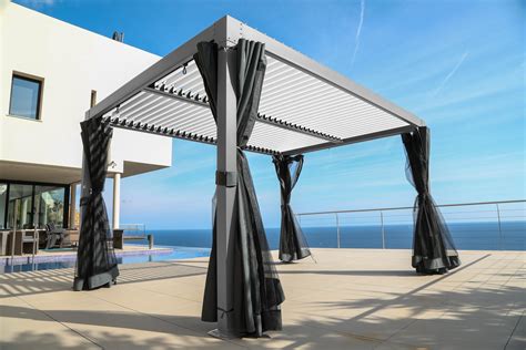 Pergola bioclimatique FUSAIN grise à lames blanches, 4 x 3 m | Leroy Merlin