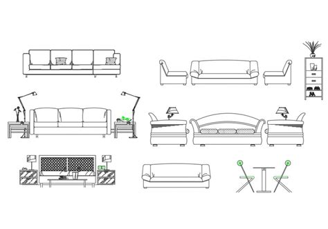 Dynamic sofa set elevation, section, plan and leg cad drawing details ...