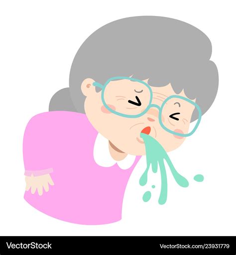 Grandmother vomiting cartoon Royalty Free Vector Image