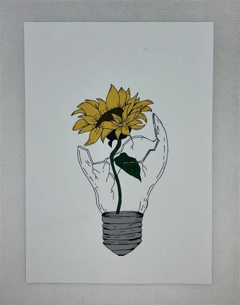 Broken Lightbulb With Sunflower Art Print 57 - Etsy