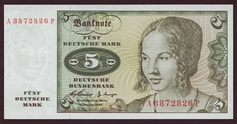 German currency 5 Deutsche Mark banknote 1960 Venetian Woman by ...