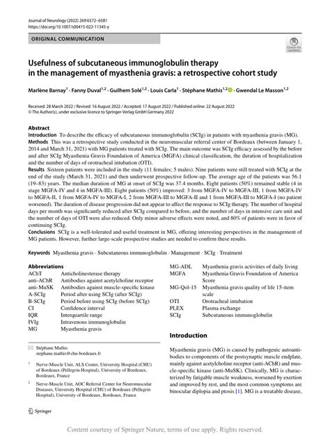 Usefulness of subcutaneous immunoglobulin therapy in the management of myasthenia gravis: a ...