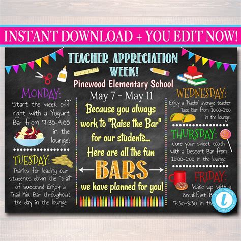 EDITABLE Teacher Appreciation Week Itinerary Poster, Digital File, Appreciation Week Schedule ...