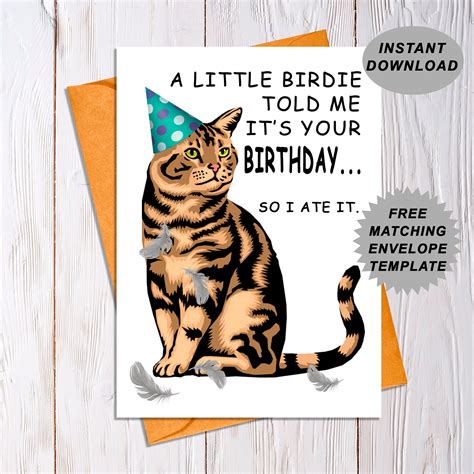 Printable Cat Birthday Card, Funny Cats Birthday Card, Cat Lover Card, Cat Owner Birthday Card ...