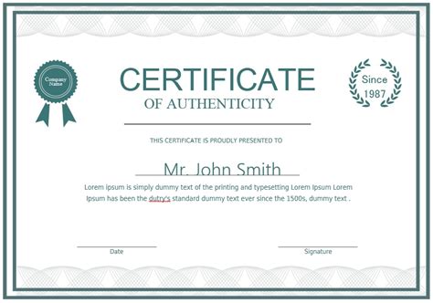 7 Free Sample Authenticity Certificate Templates - Printable Samples