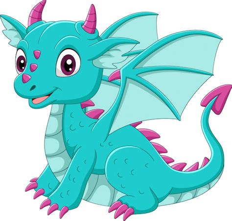 Cartoon baby blue dragon sitting | Premium Vector