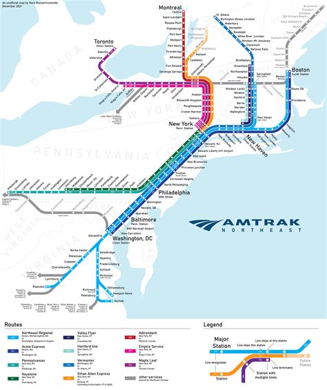 [OC] Amtrak Northeast - a map of all Amtrak services which either run ...