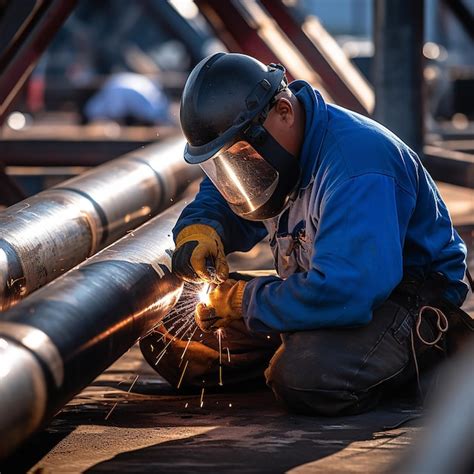 Premium AI Image | welder assembling durable pipelines for infrastructure project