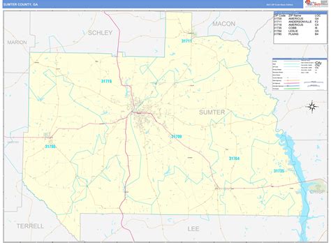 Sumter County, GA Zip Code Wall Map Basic Style by MarketMAPS - MapSales