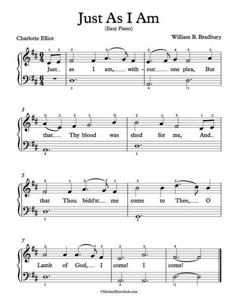 Free Piano Arrangement Sheet Music – Just As I Am – Michael Kravchuk