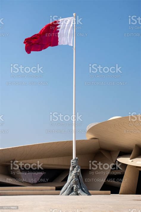 Qatari Flag And Qatar National Museum In Doha Qatar Stock Photo ...