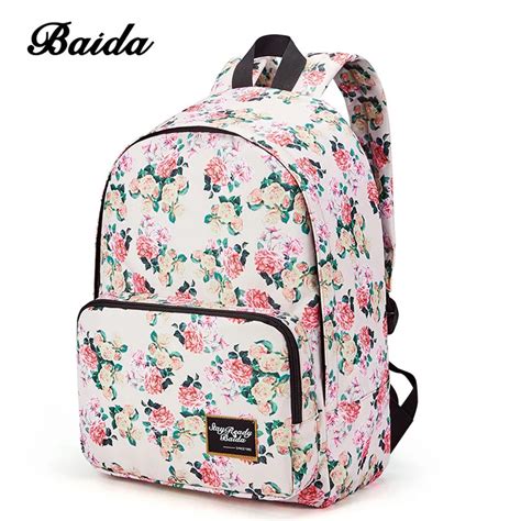 BAIDA Brand Fashion Floral Print Backpack School Book Bags Yellow and ...