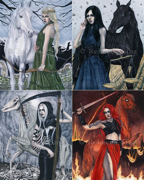 Four Horsemen Women Fantasy Art Prints Set | ElvenstarArt