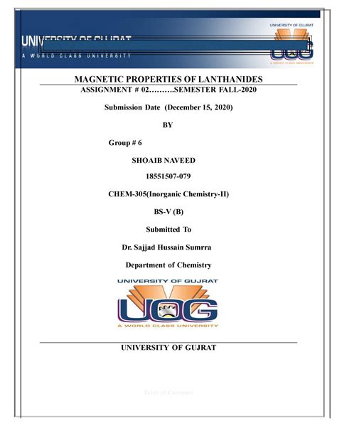 Magnetic Properties OF Lanthanides - MAGNETIC PROPERTIES OF LANTHANIDES ASSIGNMENTt#t02 ...