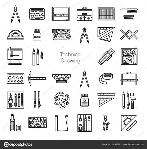 Icon: technical drawing tool | Technical Drawing Tools Line Icons Set ...