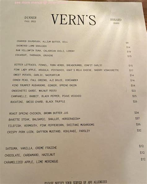 Online Menu of Vern's Restaurant, Charleston, South Carolina, 29403 - Zmenu