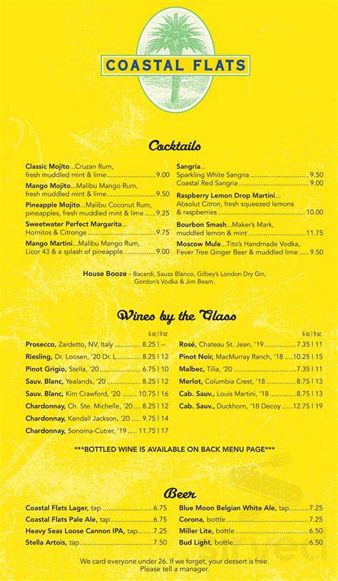 Coastal Flats menu in McLean, Virginia, USA