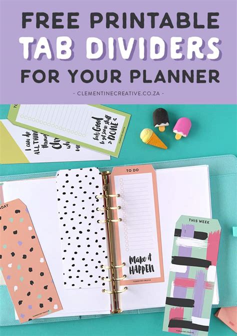 Free Printable Top Tab Dividers for Planners, Diaries and Agendas