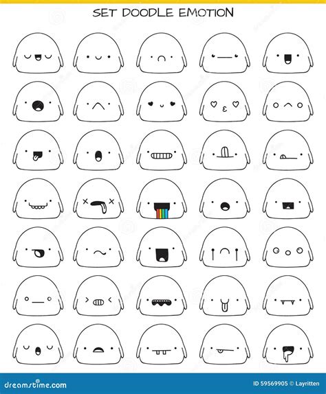 Set of 35 Cute Sketch Characters with Doodle Emotions Stock Vector ...