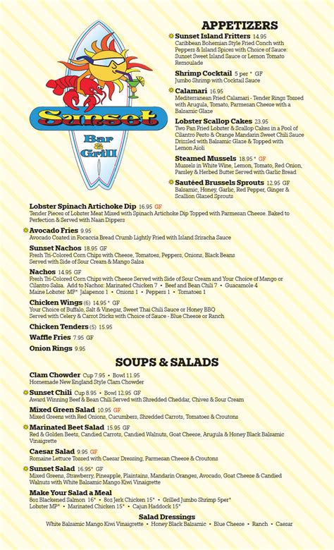 Sunset Bar & Grill Menu – Old Orchard Beach, Maine