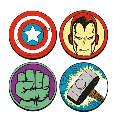 ROUND MARVEL COMICS SET OF 4 COASTERS DRINKS MAT HULK FIST THOR HAMMER ...