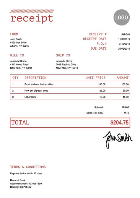 Receipt Templates for small businesses | Receipt template, Invoice template, Invoice design template