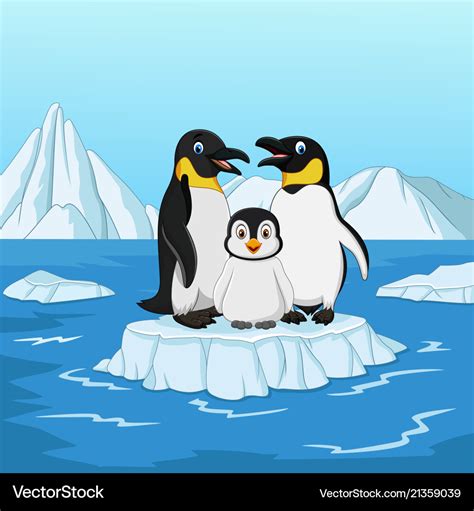 Cartoon happy penguin family standing on ice floe Vector Image