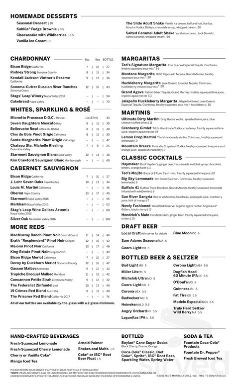 Ted's Montana Grill menu in Austell, Georgia, USA