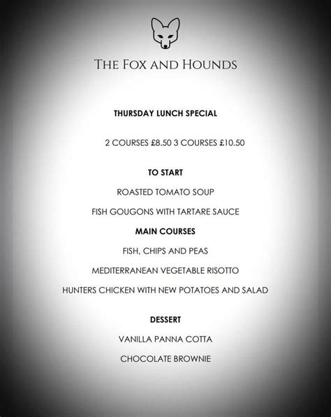 Menu at The Fox & Hounds Great Moulton pub & bar, Long Stratton, Frith Way