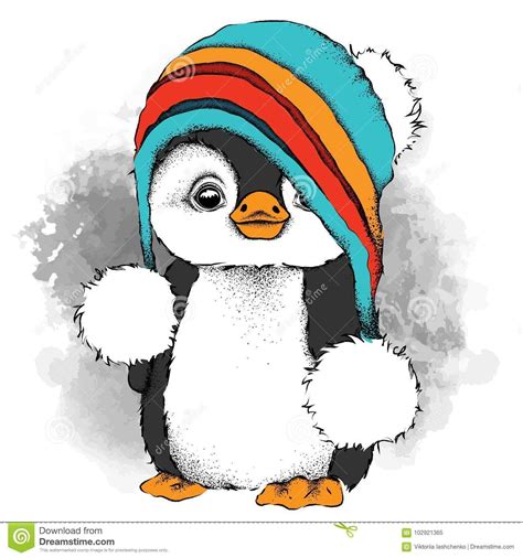 Illustration about A cartoon penguin in a hat. Character for Christmas ...