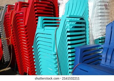 Many Blue Plastic Chairs Stacked Orderly Stock Photo 1584322255 | Shutterstock