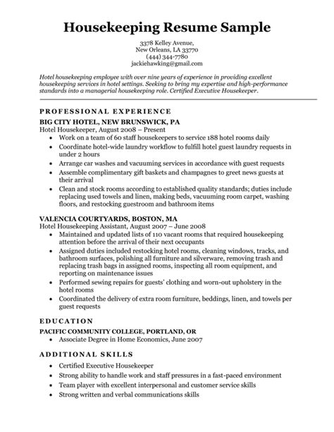 Housekeeping Resume Sample | Resume Companion