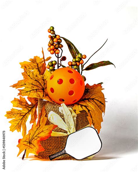 Pickleball Thanksgiving autumn still life with orange Pickleball ...