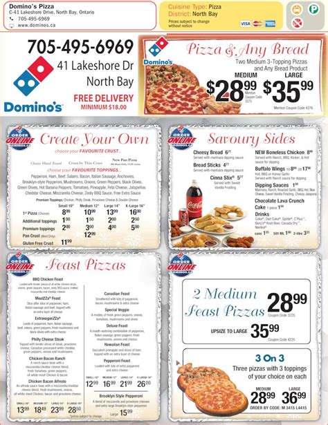 Domino's Pizza - Menu, Hours & Prices - 41 Lakeshore Dr, North Bay, ON