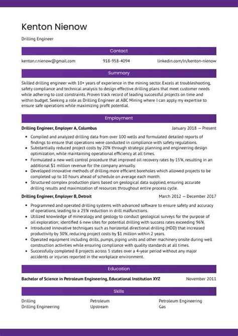 Drilling Engineer Resume (CV) Example and Writing Guide