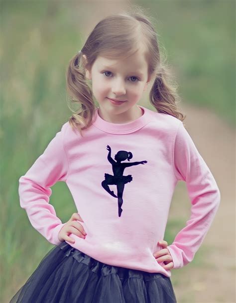 Girls Ballerina Nostalgic Graphic Tee Shirt in Long Sleeves - Pink with Black | Nostalgic ...