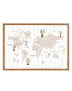 Up in the Clouds Hot Air Balloons World Map art print for kid's bedroom ...