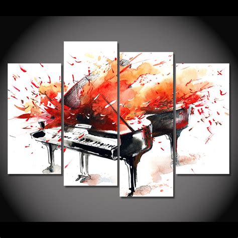 Colorful Piano Abstract Art Music Framed 4 Piece Canvas Wall Art Paint – Buy Canvas Wall Art ...