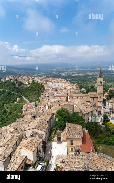 View from Cantello-Caldora Castle, Medieval village, Pacentro, Abruzzo, Italy, Europe Stock ...