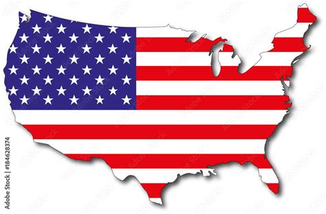 vector flag map of usa, outline drawing with shadow Stock Vector ...