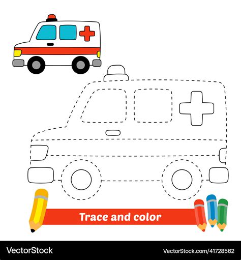 Trace and color for kids ambulance Royalty Free Vector Image