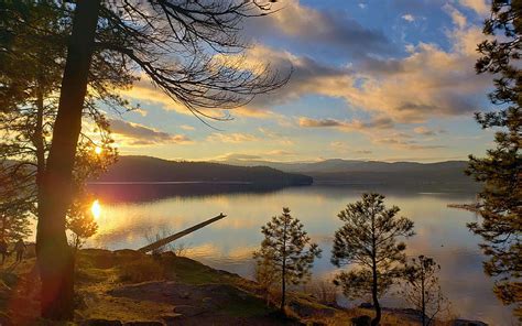 Beautiful Sunset Over Lake Coeur d'Alene in North Idaho, water, sun, usa, reflection, HD ...