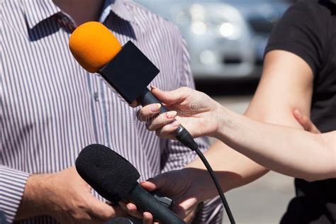 Media interview. Microphone. - Stock Image - Everypixel