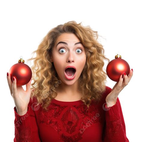 Surprised And Funny Christmas Girl With Christmas Decoration Wide Angle Copy Space, Blonde Girl ...