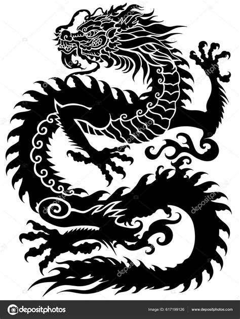 Chinese Dragon Silhouette Traditional Mythological Creature East Asia ...