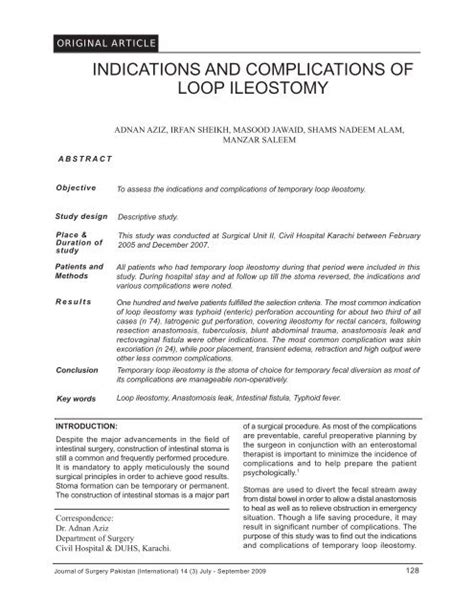 indications and complications of loop ileostomy - Journal of Surgery ...