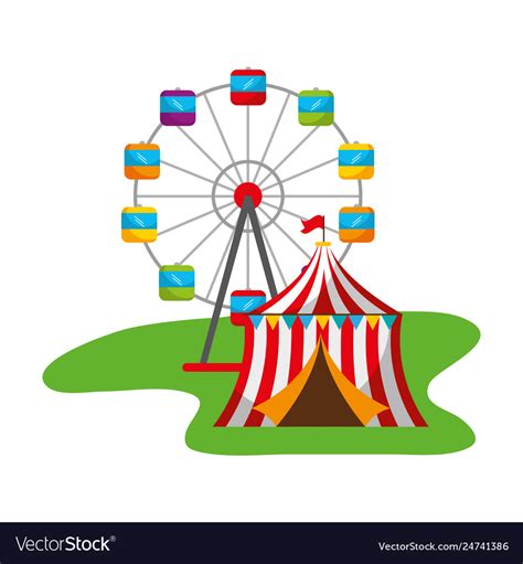 Ferris wheel and tent carnival fun fair Royalty Free Vector